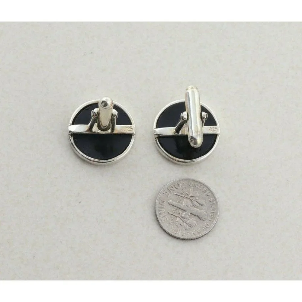 Men's Sterling Silver and Black Bullet Back Cufflinks